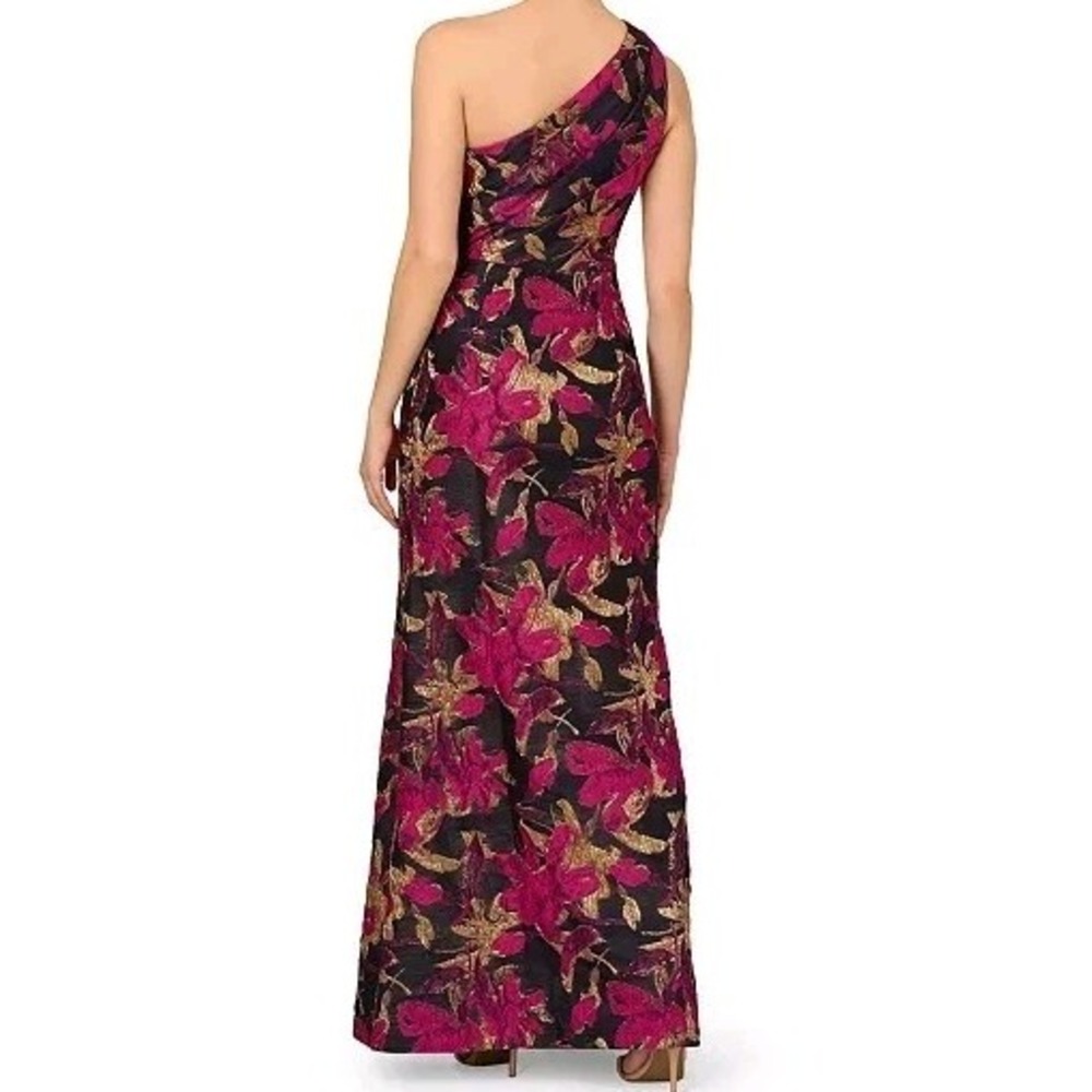 Adrianna Papell Womens Gown Long Dress Size 0 0P Petite Jacquard Metallic Floral - Picture 3 of 7